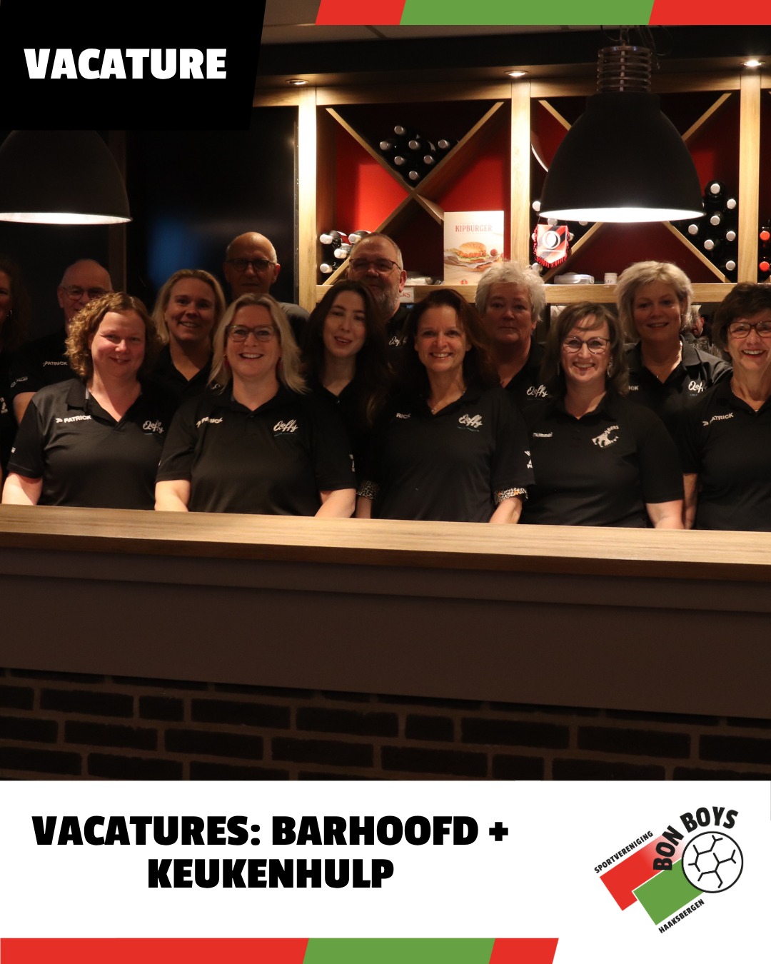Wij zoeken vrijwilligers: Barhoofd en Keukenhulp 🔴🟢🍟☕️
Help jij mee om onze kantine gezellig en soepel te laten draaien?

Barhoofd (vanaf 16 jaar)
Je opent en sluit de kantine, stuurt het team achter bar en in de keuken aan en springt zelf bij waar nodig. Je zorgt voor overzicht en een gastvrije sfeer.
✅ Vergoeding per dienst
✅ Goede begeleiding
✅ Belangrijke rol binnen de club
👉 Meer info: https://bonboys.nl/vrijwilliger-worden/vacature-barhoofd/

Keukenhulp op zaterdagen (vanaf 15 jaar)
Tijd: 14.30–20.00 uur. Je helpt met broodjes smeren, snacks bakken, afwas, koelingen bijvullen en alles netjes houden.
✅ Gezellige werkomgeving
✅ Vergoeding
✅ Leuke, afwisselende ervaring
👉 Meer info: https://bonboys.nl/vrijwilliger-worden/vacature-keukenhulp/

Interesse?
Mail naar Bianca Screever via b.screever@bonboys.nl of Nathalie Roffel via vrijwilligers@bonboys.nl.

Samen zorgen we dat onze kantine de plek blijft waar iedereen zich thuis voelt.

#ROODGROENVERBINDT #bonboys #vrijwilligers #kantine #haaksbergen