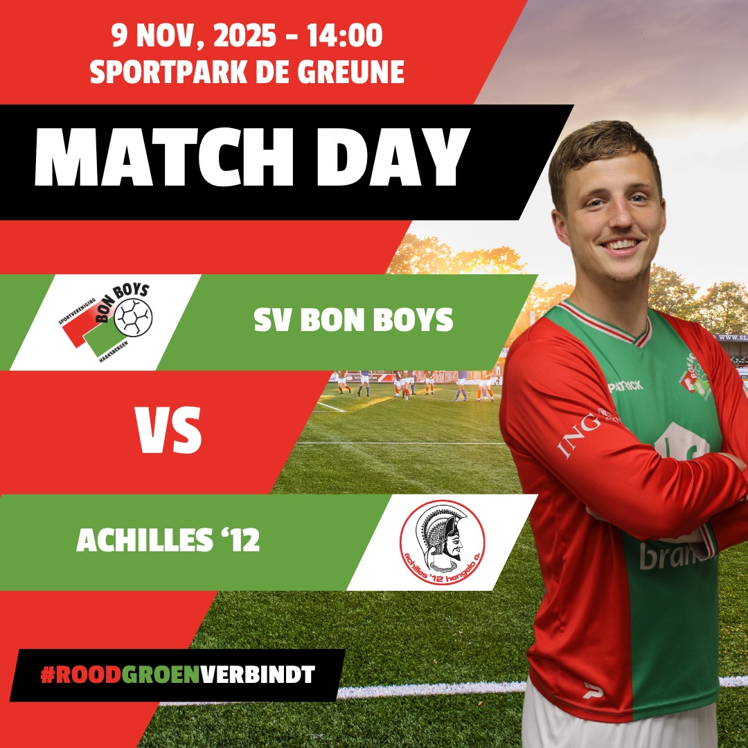 Match day bij @svbonboys !🔴🟢⚽️

De jaarlijkse Bazaar voor gezelligheid en prijzen, daarna door naar de kraker Bon Boys – @achilles121e om 14.00 uur op De Greune. 

Neem iedereen mee! ❤️💚

#RoodGroenVerbindt #1eklasse #voetbalopzondag #haaksbergen #topwedstrijd #bonboys