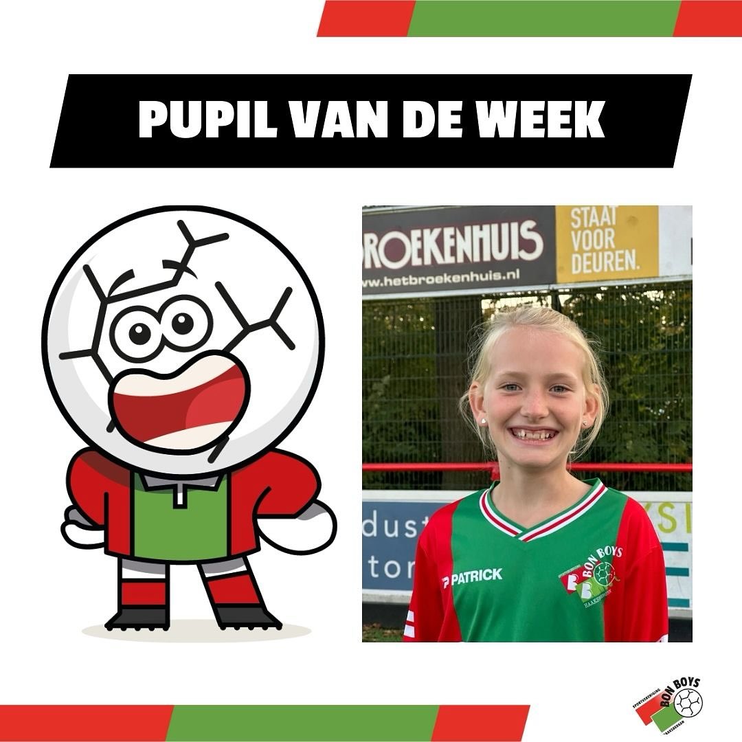 Morgen staat er een mooie wedstrijd op het programma: Bon Boys Vr. 1 neemt het op tegen Vogido Vr. 1. Maar voordat de bal rolt, zetten we iemand speciaal in het zonnetje: Silke van Ekeren, onze Pupil van de Week!

Silke is 10 jaar en speelt vol enthousiasme in Meisjes Onder 12-1, meestal als linker verdediger of midden middenvelder. Haar favoriete club in Nederland? FC Twente Vrouwen, natuurlijk! En haar grote voorbeeld is niemand minder dan Sherida Spitse. Bij Bon Boys Vr.1 kijkt ze vooral op tegen Elise Ruiter.

Ook buiten Nederland heeft Silke haar favorieten: Bayern München en toptalent Jamal Musiala. Op school zit ze in groep 8 van Los Hoes, waar ze het liefst rekenen doet (woordenschat vindt ze iets minder leuk).

Silke houdt van zeehonden, kijkt graag naar de film Sing 1, en leest het boek Een rugzak vol van Pieter Koolwijk. En hoe vindt ze het om Pupil van de Week te zijn? Haar antwoord: “Superleuk!!”

We wensen Silke een fantastische dag morgen, samen met Bon Boys Vr.1. Kom haar en de meiden van Bon Boys vr. 1 aanmoedigen en geniet van een mooie wedstrijd!