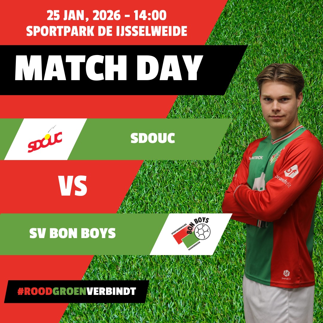 🔥 MATCHDAY! Vandaag gaan we op pad naar Ulft voor onze uitwedstrijd tegen de huidige nummer 12.

🗓️ Vandaag | 14:00
📍 Sportpark De IJsselweide
⚔️ @sdouc_ulft vs @svbonboys 

We weten wat ons te doen staat. We gaan er alles aan doen om met een goed resultaat terug te keren naar Haaksbergen. Kom je ons aanmoedigen in Ulft of volg je mee via onze updates? ❤️💚

#Matchday #SVBonBoys #BonBoys #Uitwedstrijd #Ulft #SDOUC #Voetbal #Supporters #RoodGroenVerbindt