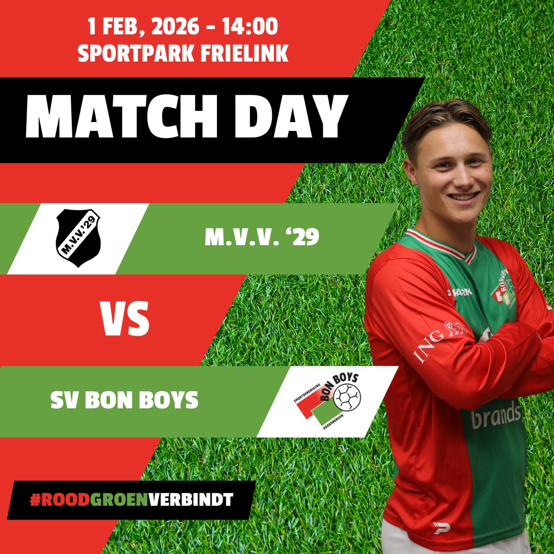 🔴🟢 MATCHDAY
Vandaag begint de tweede seizoenshelft voor ons 1e elftal. @svbonboys op bezoek bij @mvv29harbrinkhoek in Harbrinkhoek.

MVV’29 staat stabiel en is gevaarlijk in de omschakeling, dus we weten wat ons te doen staat. Het eerdere duel wonnen we nipt met 1-0, vandaag gaan we weer vol voor punten.

🕑 Aftrap: 14.00 uur
📍 MVV’29, Sportpark Frielink, Harbrinkhoek

#BonBoys #Matchday #EersteKlasse #Voetbal #Uitwedstrijd #Haaksbergen #MVV29 #roodgroenverbindt