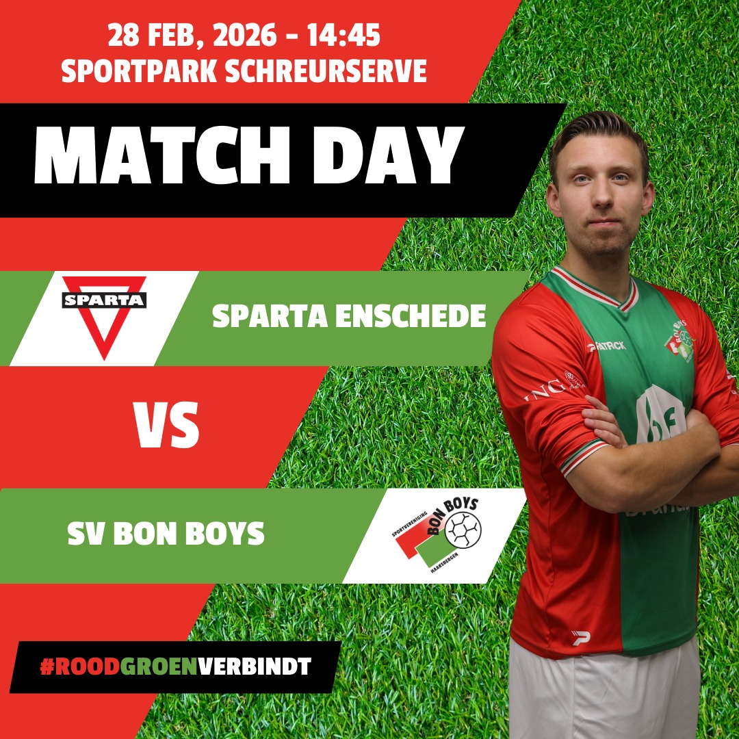 🔴🟢 MATCHDAY | Bon Boys naar Sparta Enschede (uit)

De twee vrije weekenden zijn voorbij. Vanaf nu is het volle bak richting de finish. 💥
Ons 1e elftal start de voorjaarsreeks als koploper en weet: in de komende weken gaat er veel duidelijk worden over dit seizoen.

📍 @cvvspartaenschede vs @svbonboys 
🗓️ Vandaag
⏰ 14.45 uur
📌 Sportpark Schreurserve, Enschede

Sparta staat verrassend genoeg onderaan, maar vergis je niet: op basis van kwaliteit hoort die ploeg daar niet te staan. Thuis wonnen we weliswaar 1-0, maar het was allesbehalve eenvoudig. En in het bekerduel eerder dit seizoen trok Sparta nog aan het langste eind.

#bonboys #1eklasse #voetbal #roodgroenverbindt #haaksbergen