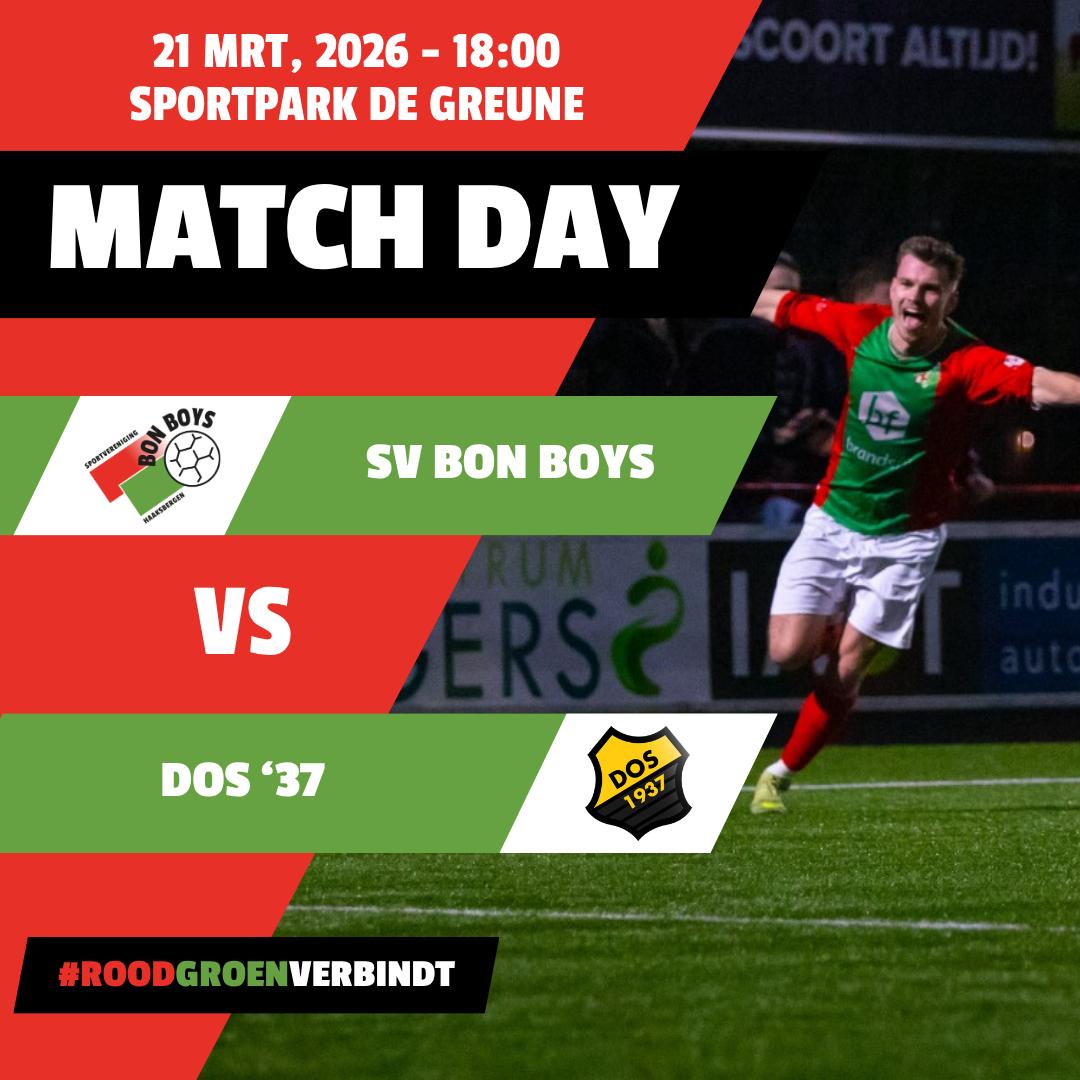 MATCHDAY OP SUPERSATURDAY! 🔥⚽

Vanavond om 18.00 uur speelt @svbonboys thuis tegen @dos37vriezenveen op De Greune. Na de knappe overwinning van vorige week is het tijd om door te pakken in de weken van de waarheid.

Het belooft een prachtige avond te worden op ons sportpark. Vanaf 16.30 uur is er al volop sfeer in de kantine met Fortuna Sittard - FC Twente live op de schermen. Daarna gaan we met z’n allen naar buiten om ons eerste elftal naar een volgende belangrijke overwinning te schreeuwen.

Kom naar De Greune, steun de ploeg van Matthijs Blijham en maak van Supersaturday een avond om niet te vergeten! ❤️💚

📍 Sportpark De Greune
⏰ Aftrap: 18.00 uur
🎶 Na afloop feest in de kantine met DJ

#roodgroenverbindt #bonboys #haaksbergen #feestavond #DOS37