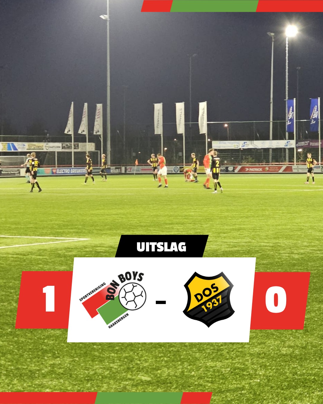 Einde wedstrijd. Een moeizame wedstrijd van @svbonboys. Met uiteindelijk wel een terechte 1-0-overwinning op @dos37vriezenveen , het feest kan losbarsten op deze super Saturday.

#roodgroenverbindt #bonboys #haaksbergen #overwinning #1eklasse
